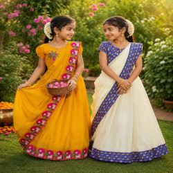 Golden Harmony Ready-to-Wear Kids Saree with Designer Blouse